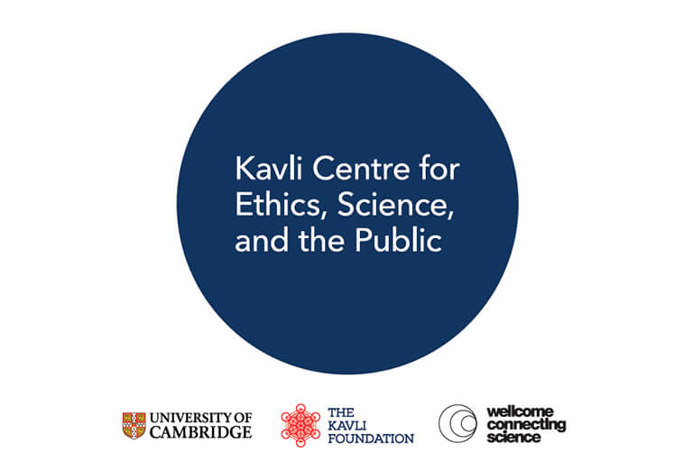 Logos of the Kavli Centre for Ethics, Science, and the Public, University of Cambridge, The Kavli Foundation, and Welllcome Connecting Science